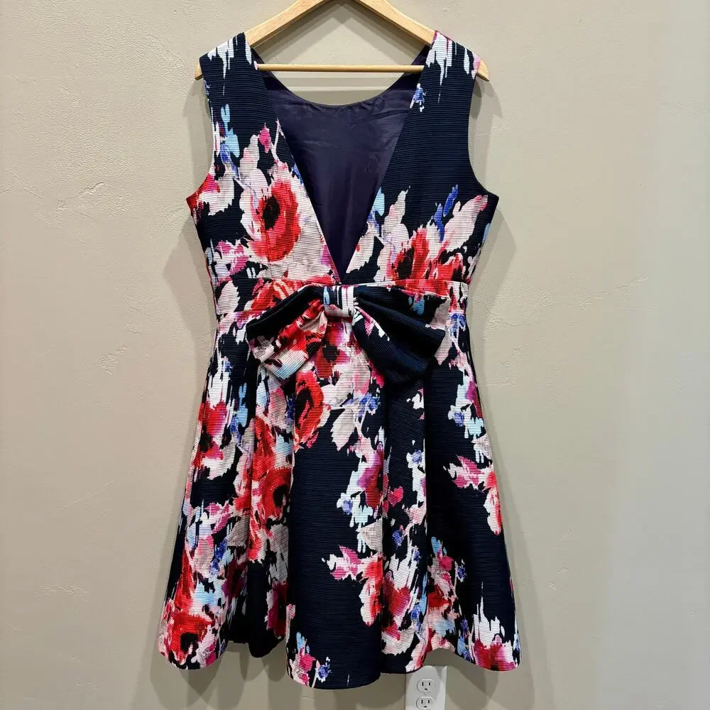 Kate Spade Hazy Floral Fit & Flare Open Back Dress Ink Multi - Size: 12